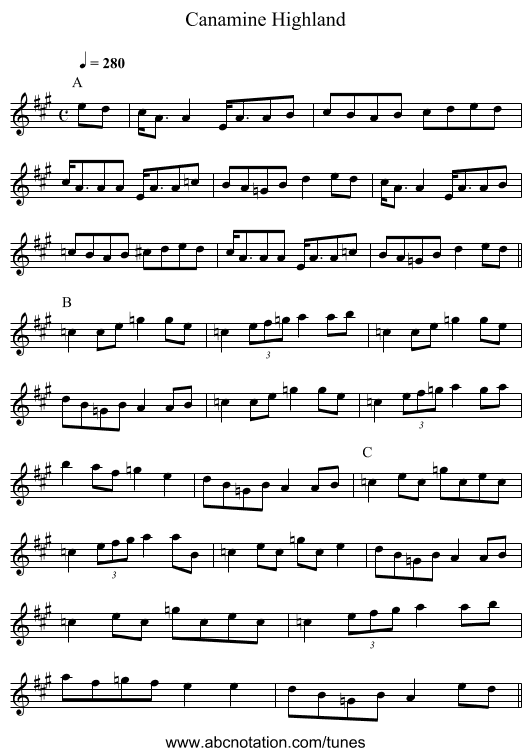 Canamine Highland - staff notation