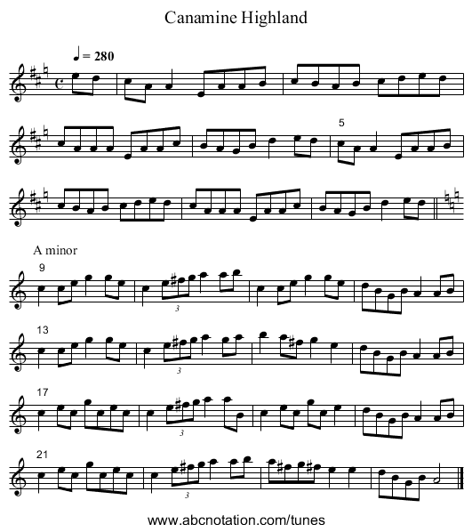 Canamine Highland - staff notation