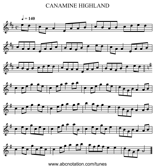 CANAMINE HIGHLAND - staff notation