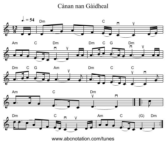 Cànan nan Gàidheal - staff notation