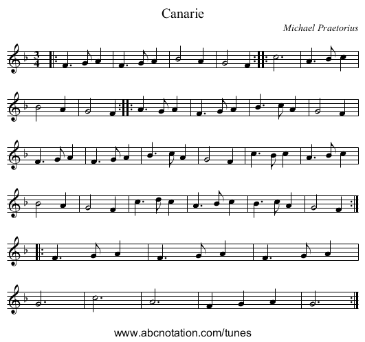 Canarie - staff notation