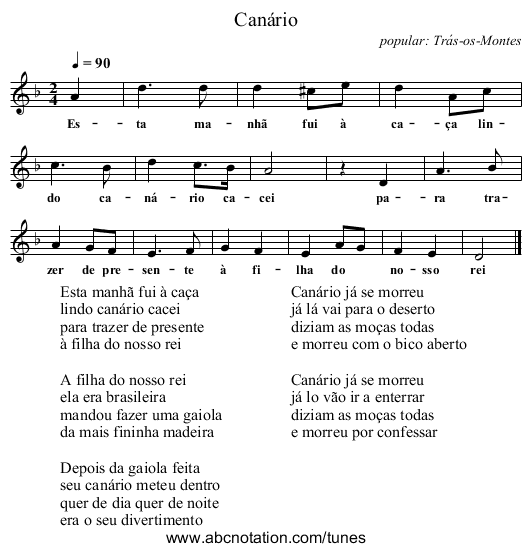 Canário - staff notation