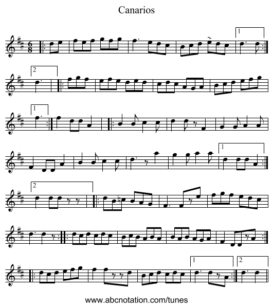 Canarios - staff notation