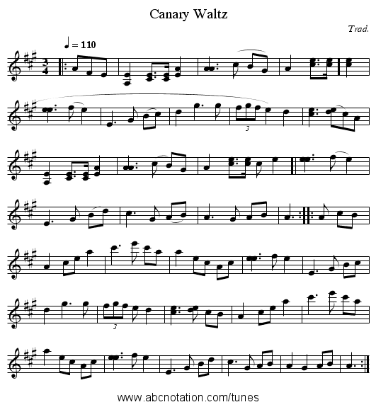 Canary Waltz - staff notation