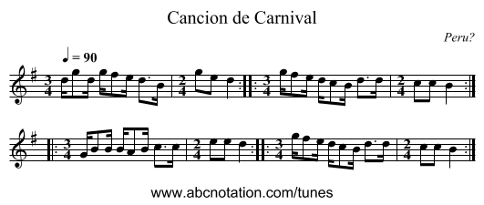 Cancion de Carnival - staff notation