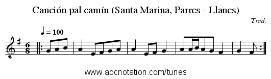 Canción pal camín (Santa Marina, Parres - Llanes) - staff notation