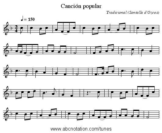 Canción popular - staff notation