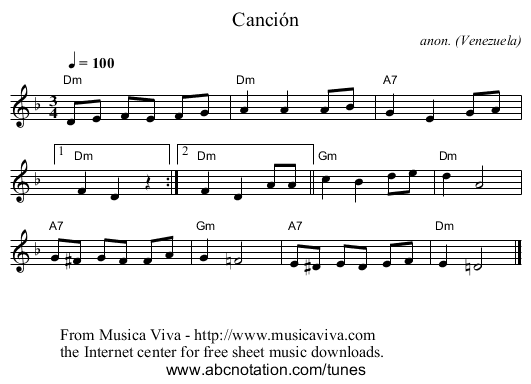 Canci&oacute;n - staff notation