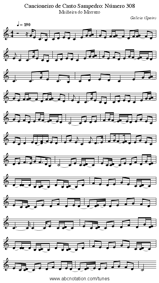 Cancioneiro de Casto Sampedro: Número 308 - staff notation