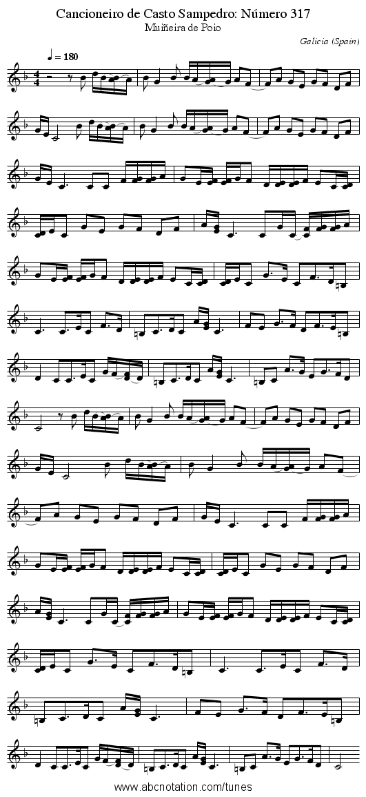 Cancioneiro de Casto Sampedro: N&uacute;mero 317 - staff notation