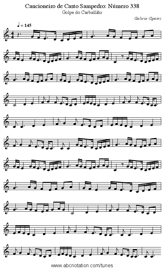 Cancioneiro de Casto Sampedro: N&uacute;mero 338 - staff notation