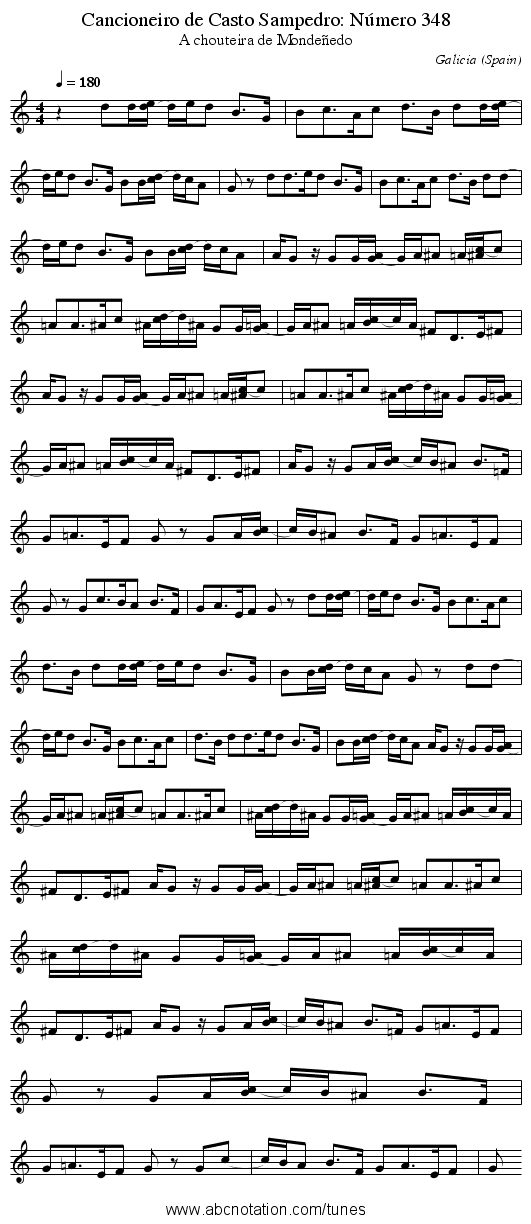 Cancioneiro de Casto Sampedro: N&uacute;mero 348 - staff notation