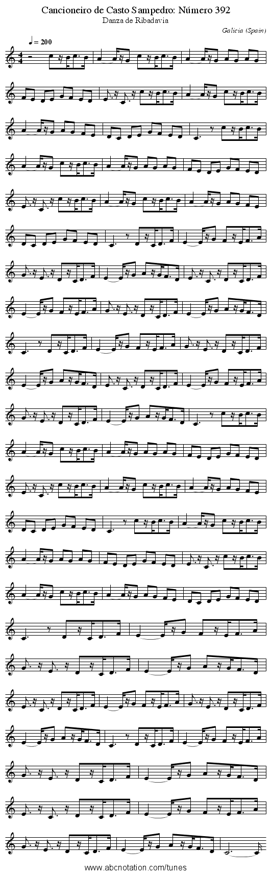Cancioneiro de Casto Sampedro: Número 392 - staff notation