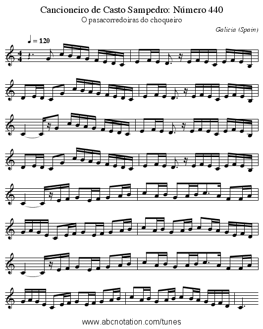 Cancioneiro de Casto Sampedro: N&uacute;mero 440 - staff notation
