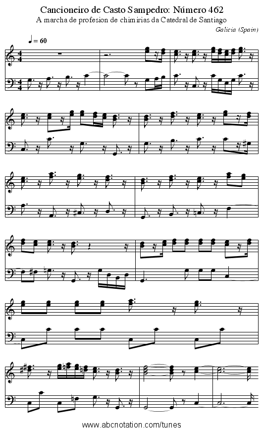Cancioneiro de Casto Sampedro: Número 462 - staff notation