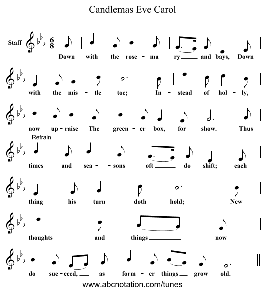 Candlemas Eve Carol - staff notation