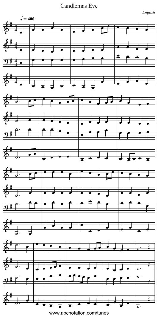 Candlemas Eve - staff notation