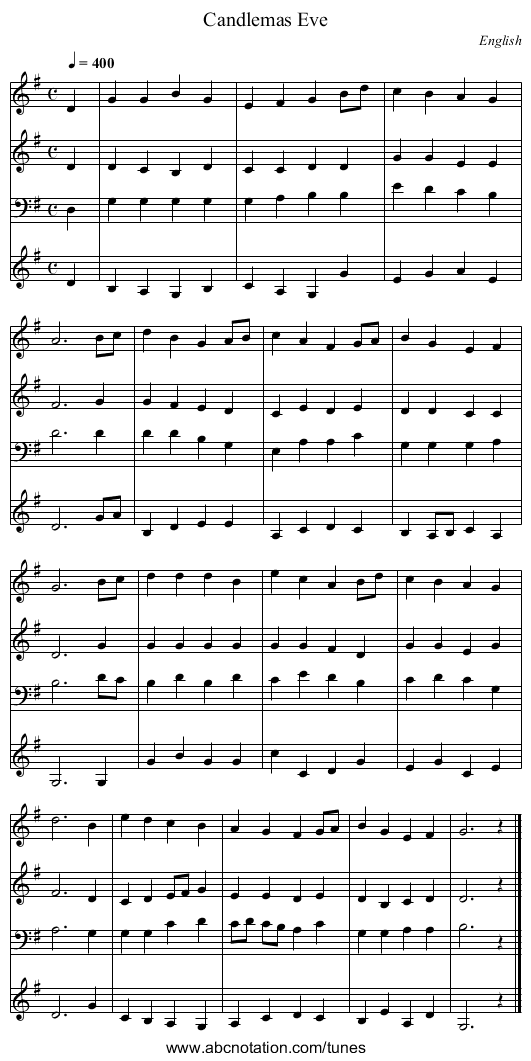 Candlemas Eve - staff notation
