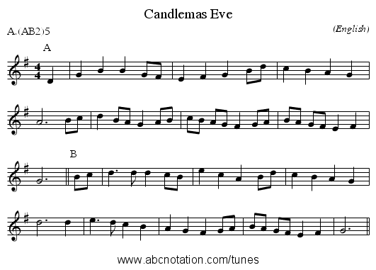 Candlemas Eve - staff notation