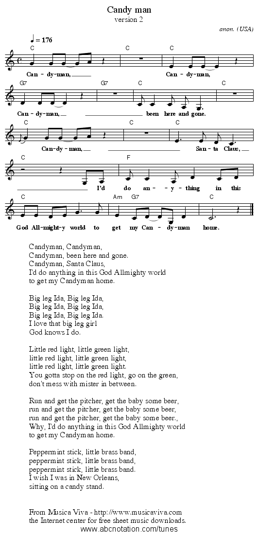 Candy man - staff notation