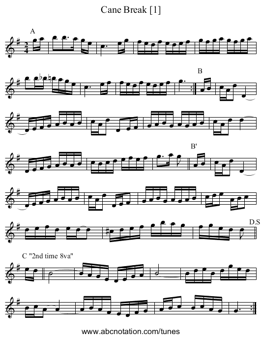 Cane Break [1] - staff notation