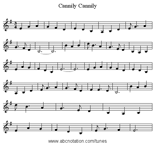 Cannily, Cannily - staff notation