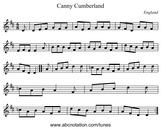 Canny Cumberland - staff notation