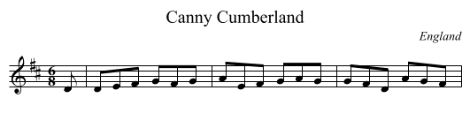 Canny Cumberland - staff notation