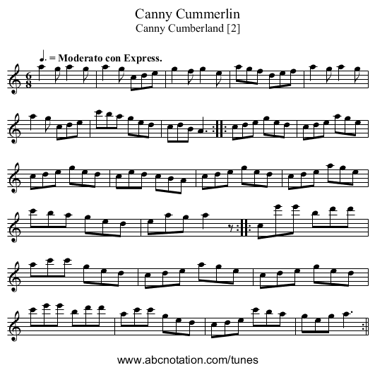 Canny Cummerlin - staff notation