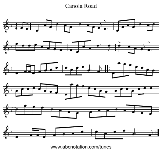 Canola Road - staff notation