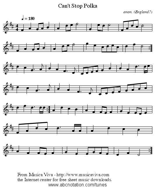 Can't Stop Polka - staff notation