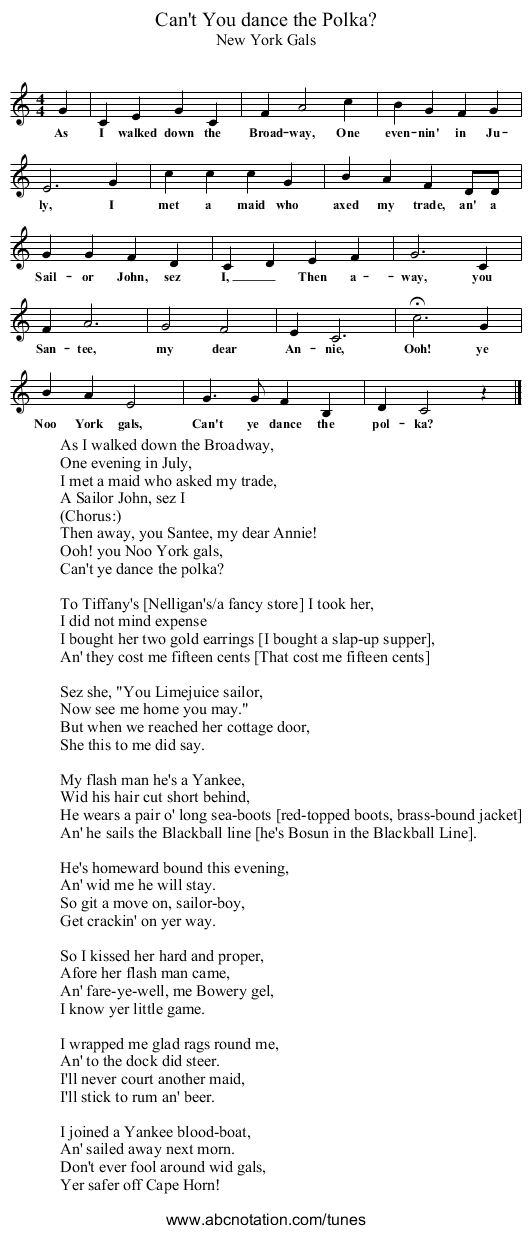Can't You dance the Polka? - staff notation
