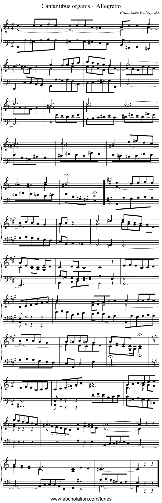 Cantantibus organis – Allegretto - staff notation