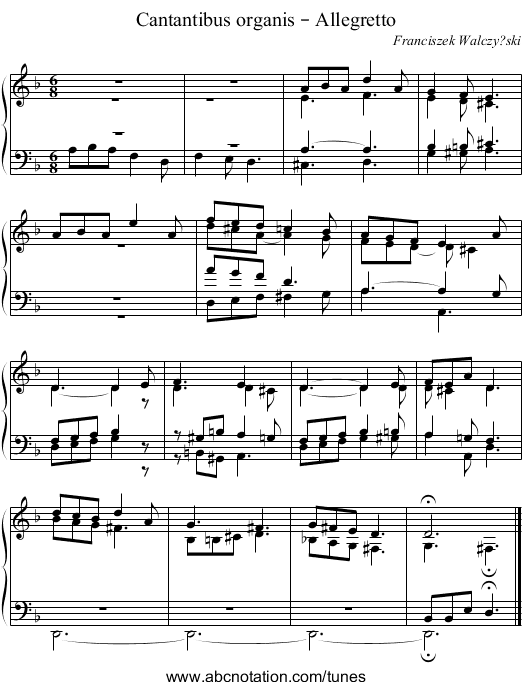 Cantantibus organis – Allegretto - staff notation