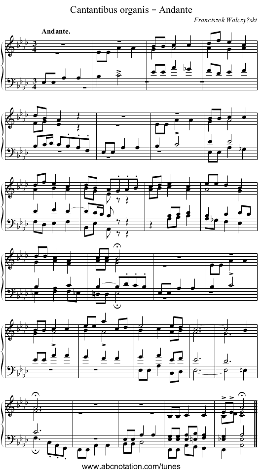Cantantibus organis – Andante - staff notation