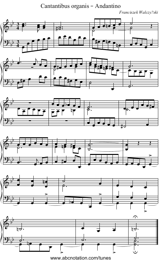 Cantantibus organis – Andantino - staff notation