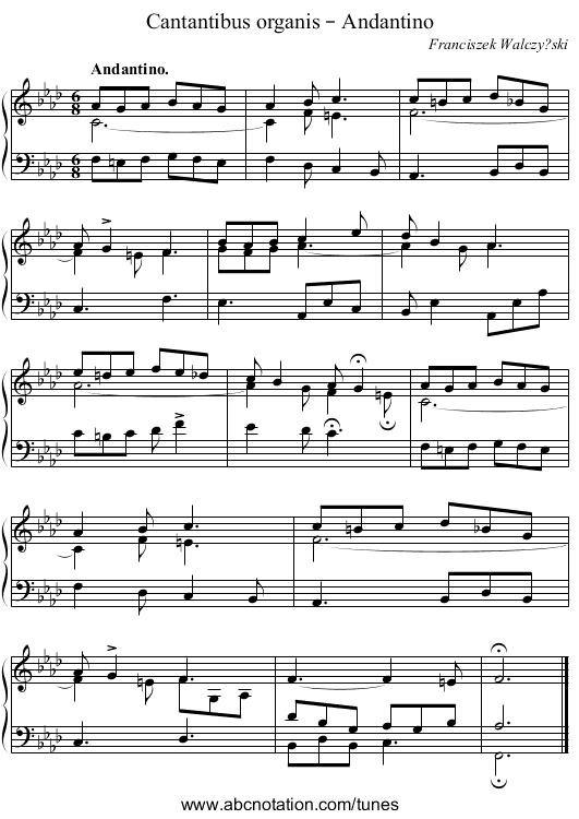 Cantantibus organis – Andantino - staff notation