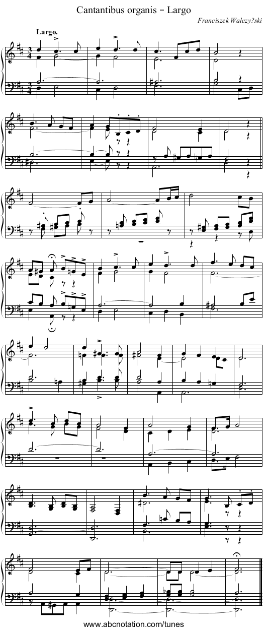 Cantantibus organis – Largo - staff notation