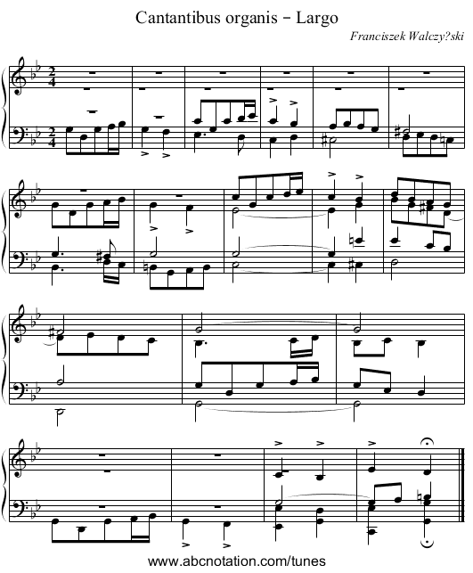 Cantantibus organis – Largo - staff notation