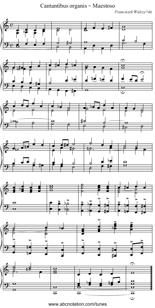 Cantantibus organis – Maestoso - staff notation