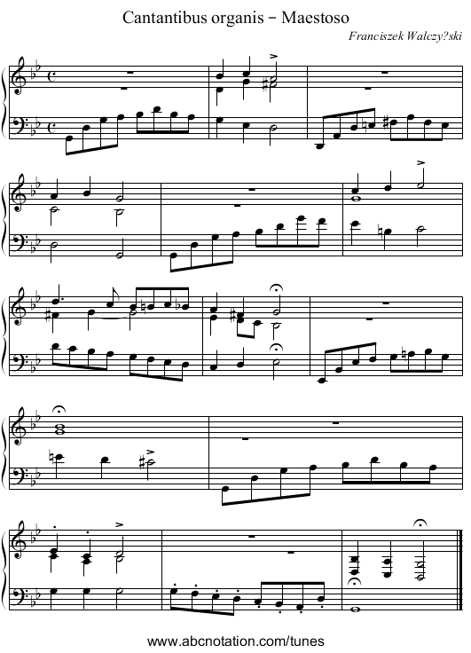 Cantantibus organis – Maestoso - staff notation