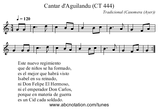 Cantar d'Aguilandu (CT 444) - staff notation