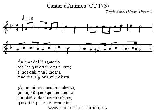 Cantar d'Ánimes (CT 173) - staff notation