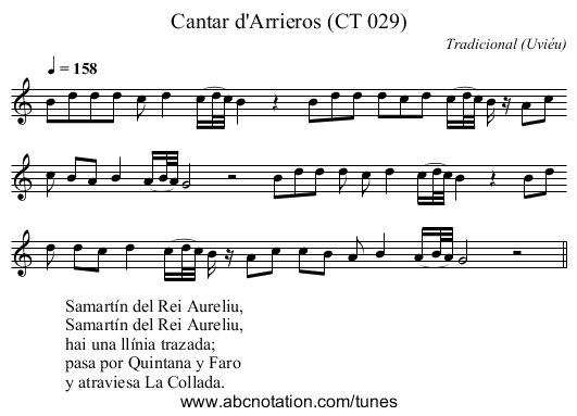 Cantar d'Arrieros (CT 029) - staff notation