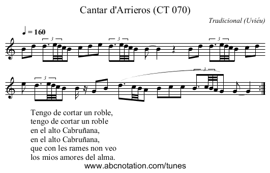Cantar d'Arrieros (CT 070) - staff notation