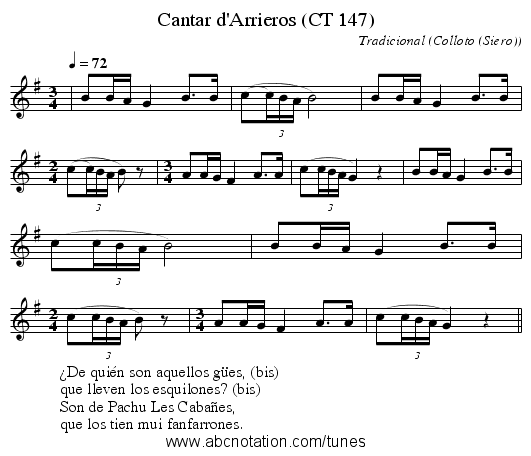 Cantar d'Arrieros (CT 147) - staff notation