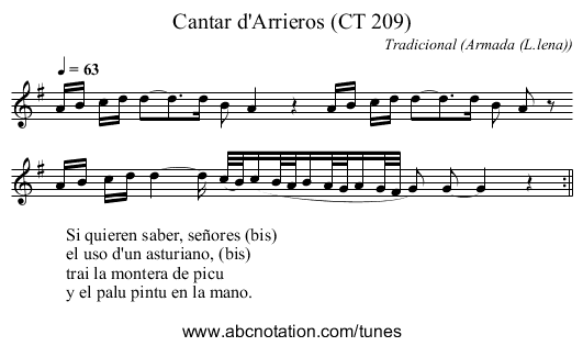 Cantar d'Arrieros (CT 209) - staff notation