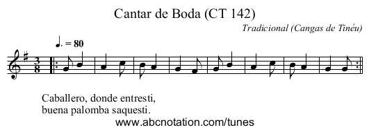Cantar de Boda (CT 142) - staff notation