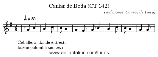 Cantar de Boda (CT 142) - staff notation