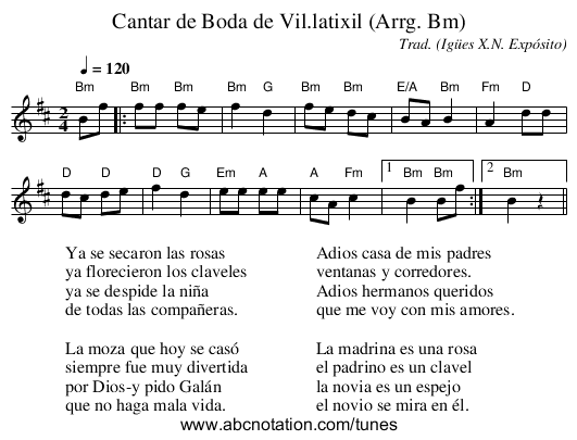 Cantar de Boda de Vil.latixil (Arrg. Bm) - staff notation